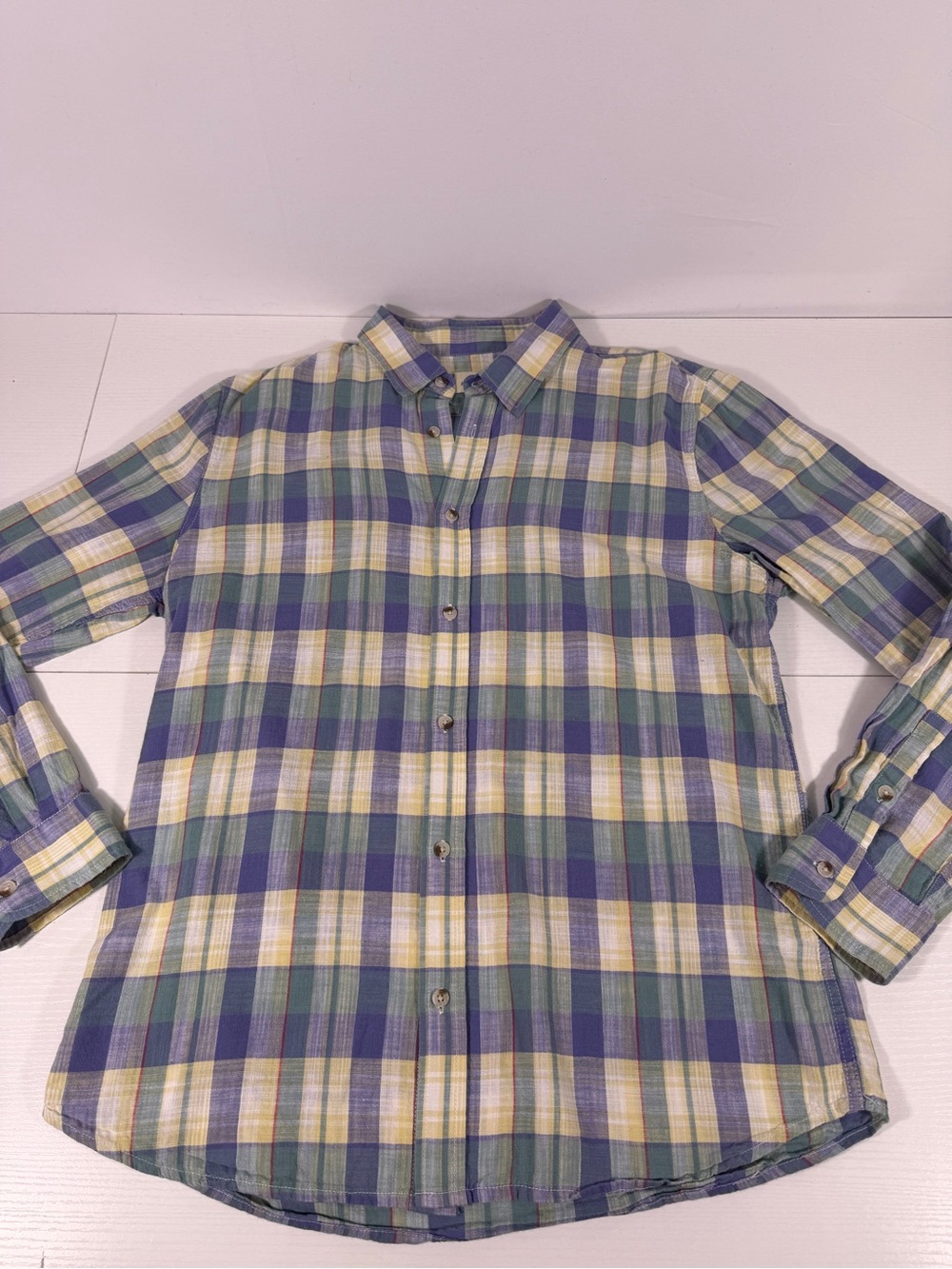 Marine Layer Plaid Button Down Shirt Blue Green Yellow Womens Large